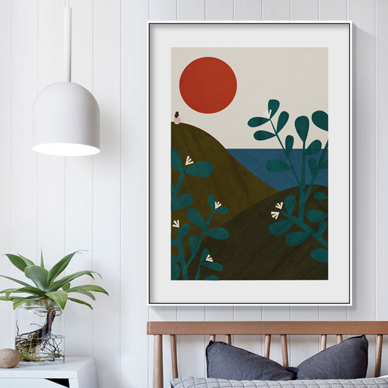 Sunrise Mountain Scene Wall Art Set Brown Scandinavian Style Canvas for Family Room