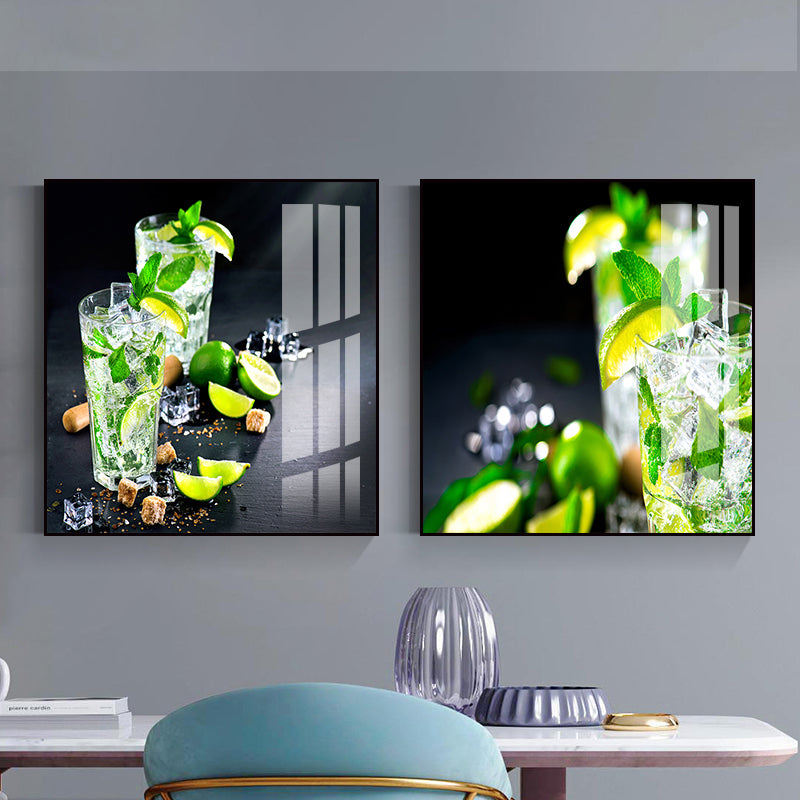 Photo Drinks Wall Art Set Bright Color Contemporary Canvas Print for Dining Room