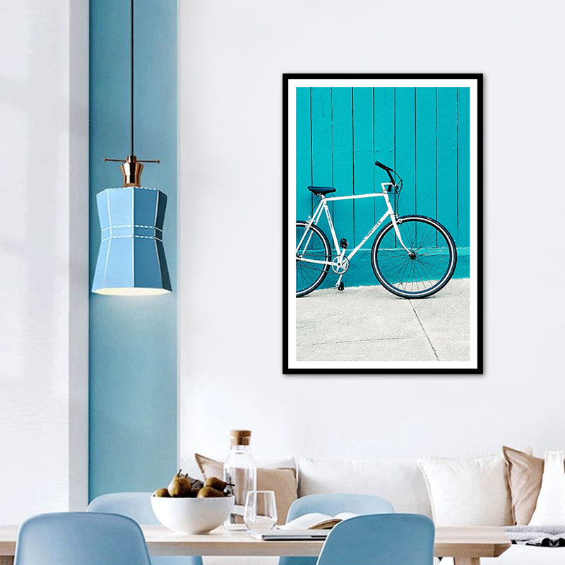 Contemporary Bicycle Wall Art Decor Boys Bedroom Wrapped Canvas in Blue, Multiple Sizes