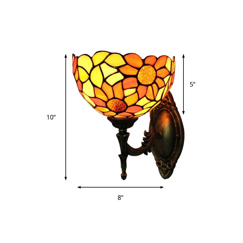 Stained Glass Sunflower Wall Sconce Kitchen 1 Head Rustic Tiffany Wall Lamp in Orange