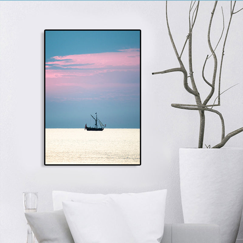Tropical Sky and Sea Canvas Pastel Color Textured Painting for Playroom, Multiple Sizes