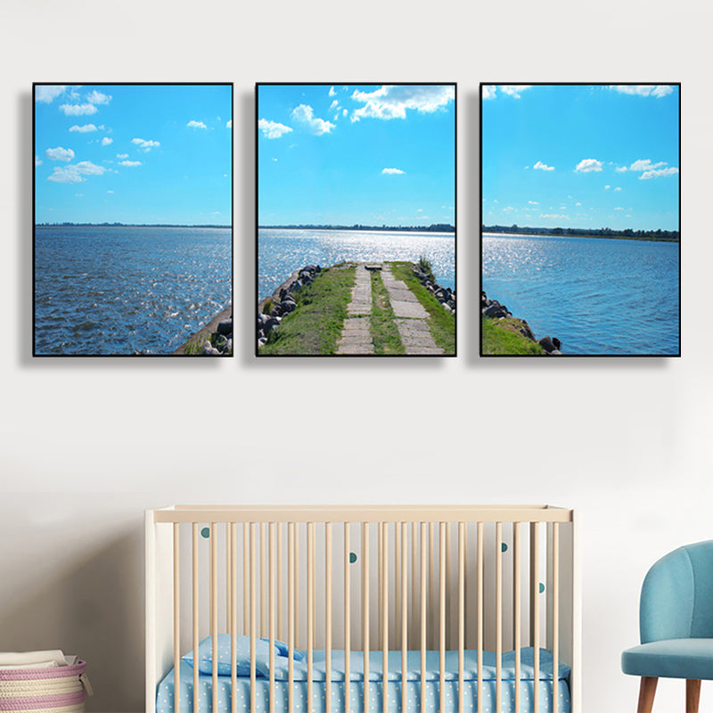 Blue and Green Tropix Canvas Art Photo Road to the Sea Wall Decor for Living Room