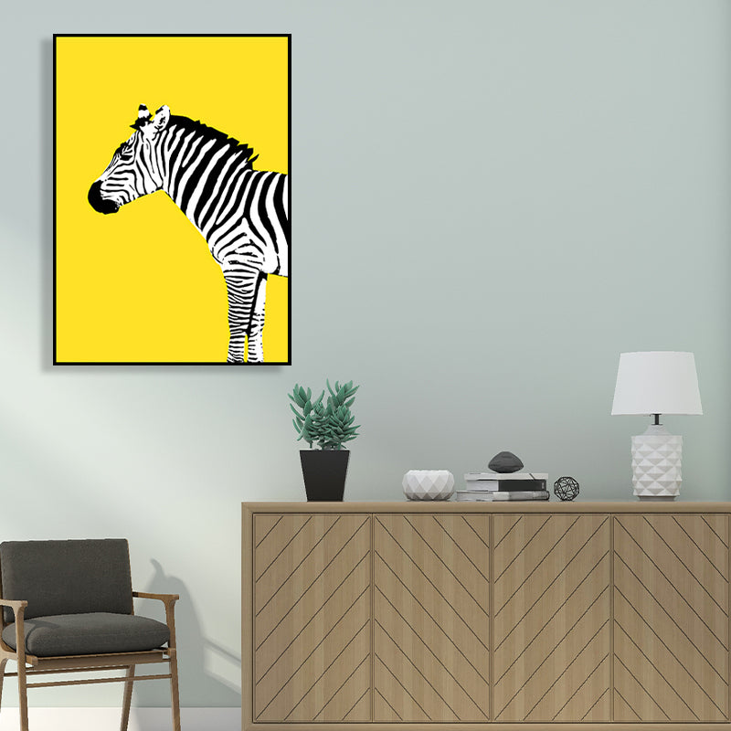 Black and Yellow Zebra Canvas Animal Kids Textured Wall Art Print for Living Room