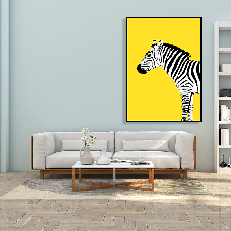 Black and Yellow Zebra Canvas Animal Kids Textured Wall Art Print for Living Room