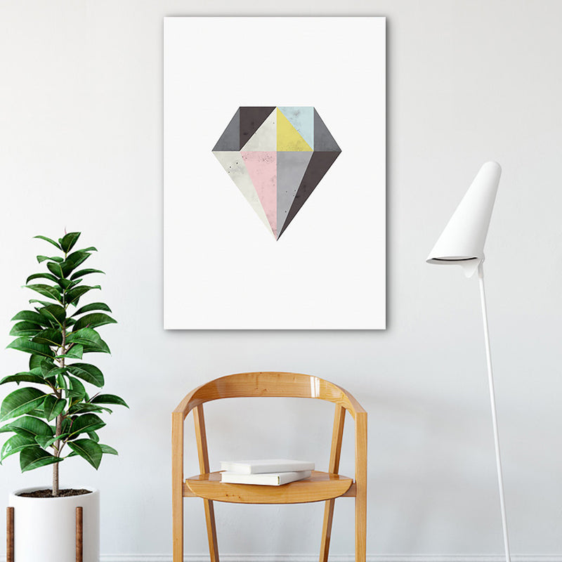 Minimalist Diamond Art Print Canvas Textured Grey-Pink Wall Decor for Girls Room