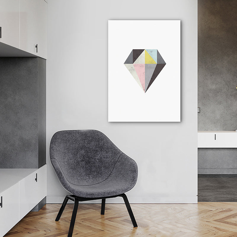 Minimalist Diamond Art Print Canvas Textured Grey-Pink Wall Decor for Girls Room