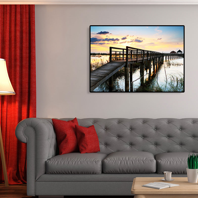Modern Sea Bridge Canvas Print Photograph Scenery Dark Color Bedroom Wall art Decor