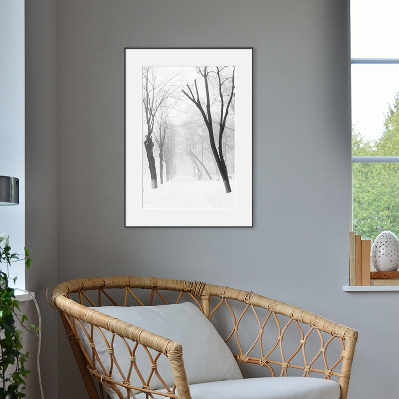 Vintage Forest Snowy Scenery Canvas Gray Textured Wall Art Print for Dining Room