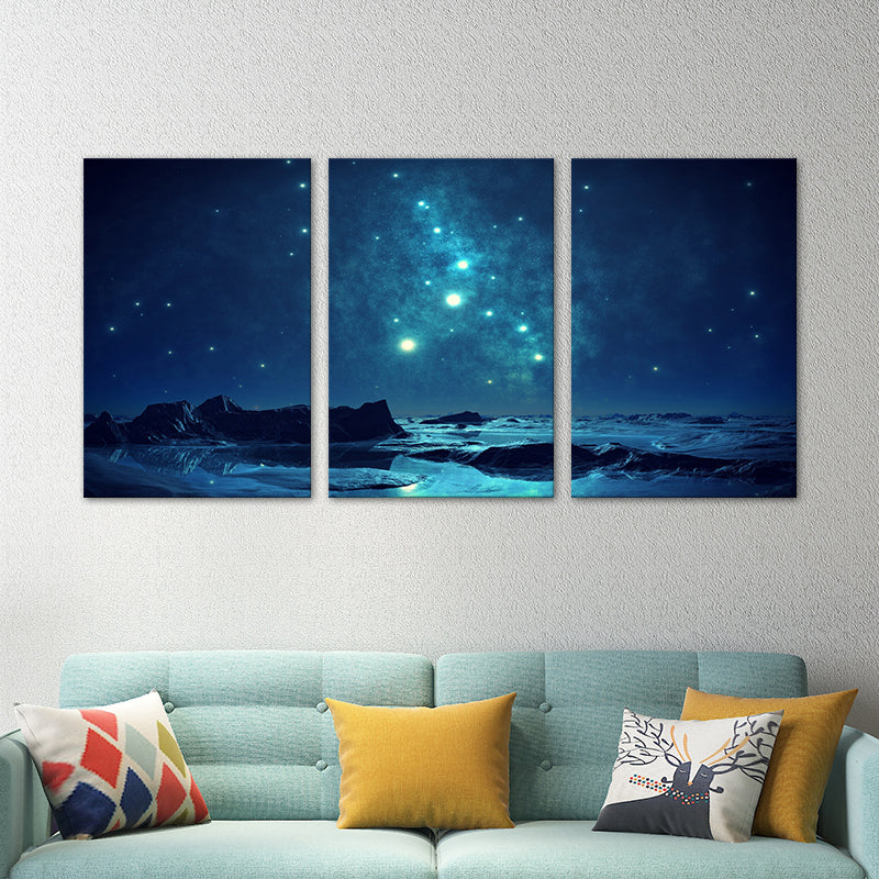 Magical Starry Night Sky Painting Light Color Modern Style Wall Decor for Dining Room