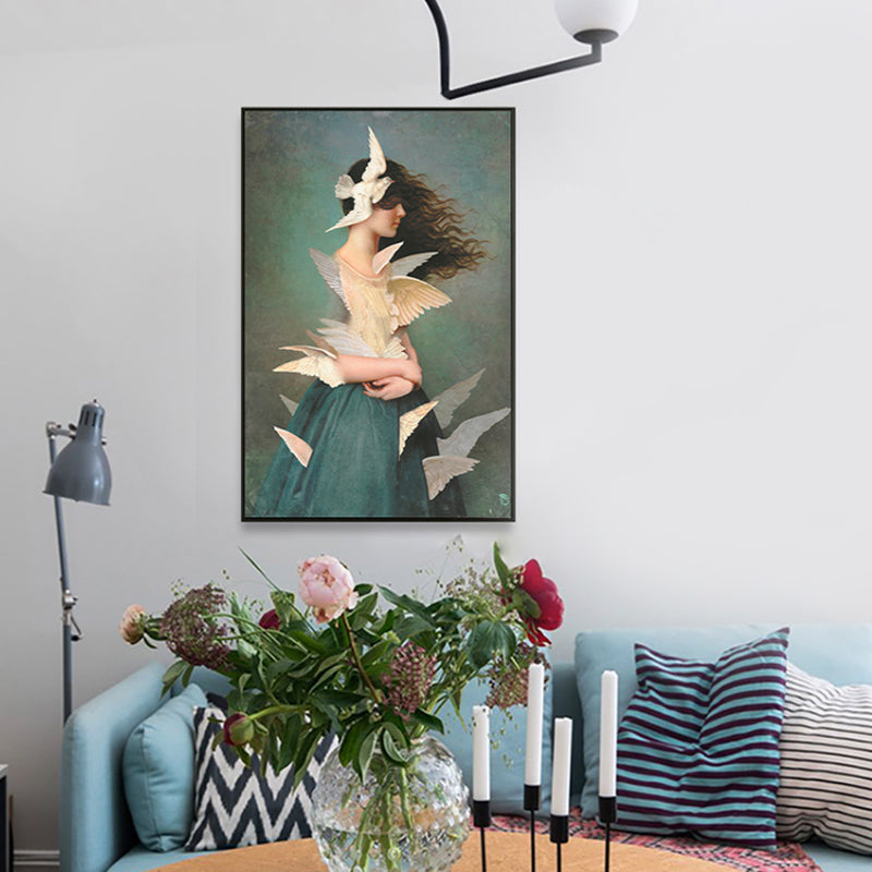 Textured Mixed Media Woman Canvas Nordic Wall Art Decor for Girls Bedroom, Optional Sizes
