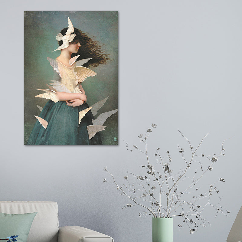 Textured Mixed Media Woman Canvas Nordic Wall Art Decor for Girls Bedroom, Optional Sizes