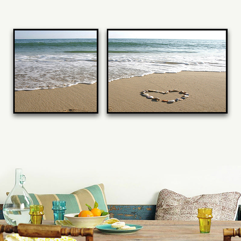 Multi-Piece Sea Scenery Canvas Modern Style Wall Art Print in Soft Color for Bedroom