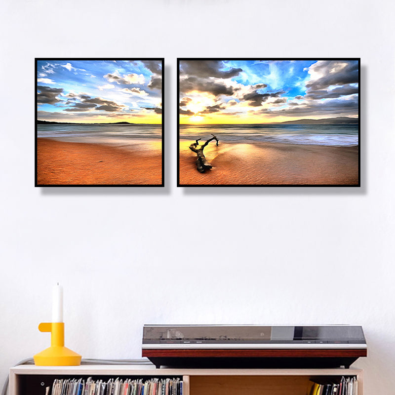 Multi-Piece Sea Scenery Canvas Modern Style Wall Art Print in Soft Color for Bedroom