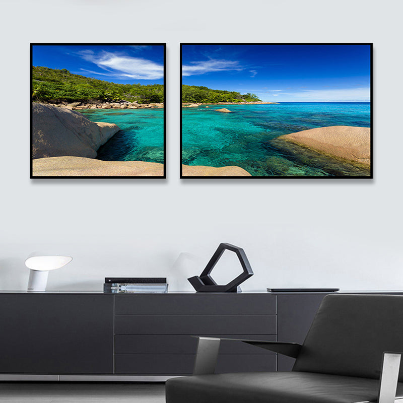 Multi-Piece Sea Scenery Canvas Modern Style Wall Art Print in Soft Color for Bedroom