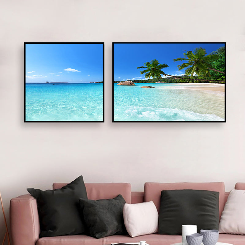 Multi-Piece Sea Scenery Canvas Modern Style Wall Art Print in Soft Color for Bedroom