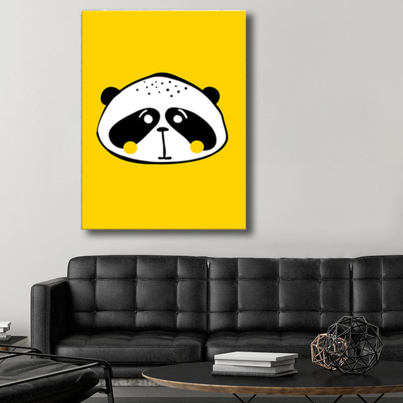 Illustrated Catamount Art Print Kids Style Canvas Wall Decor in Soft Color for Room