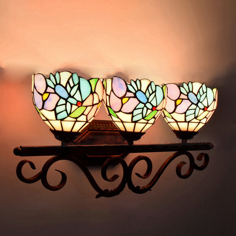 Stained Glass Peacock Wall Light 3 Lights Tiffany Classic Wall Sconce in Pink/Orange/Blue for Bedroom Lighting