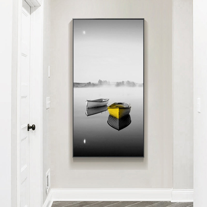 Contemporary Boat Wall Decor Canvas Gray Transportation Art Print, Multiple Sizes