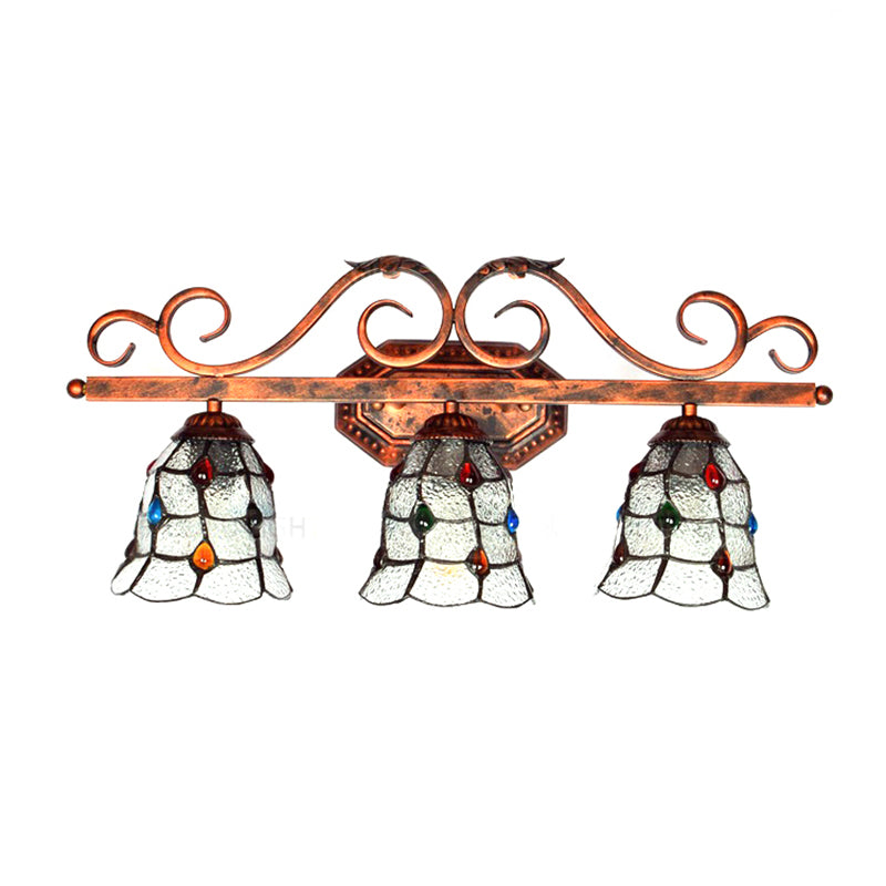 Cafe Lattice Bell Wall Light with Jewelry Glass 3 Heads Tiffany Vintage Clear Wall Lamp in Copper