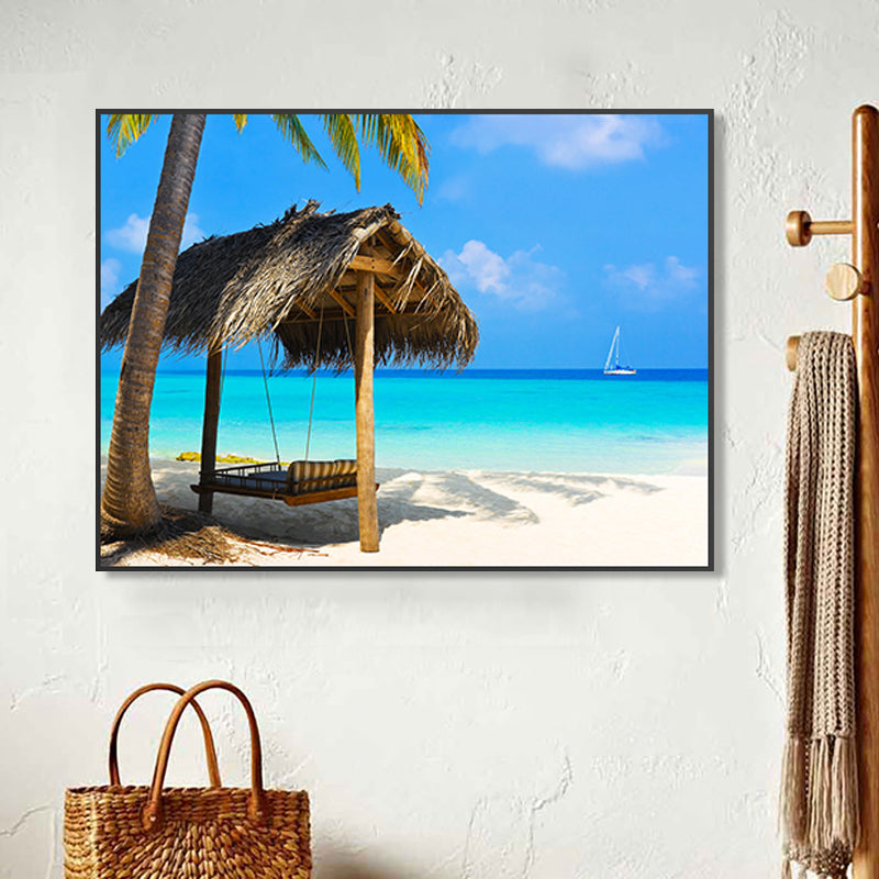 Stunning Tropical Beach Canvas Hotel Photograph Print Seascape Wall Art Decor in Blue