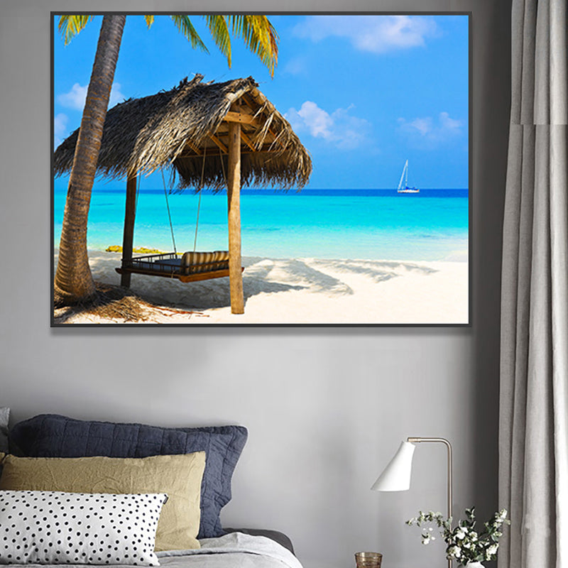 Stunning Tropical Beach Canvas Hotel Photograph Print Seascape Wall Art Decor in Blue