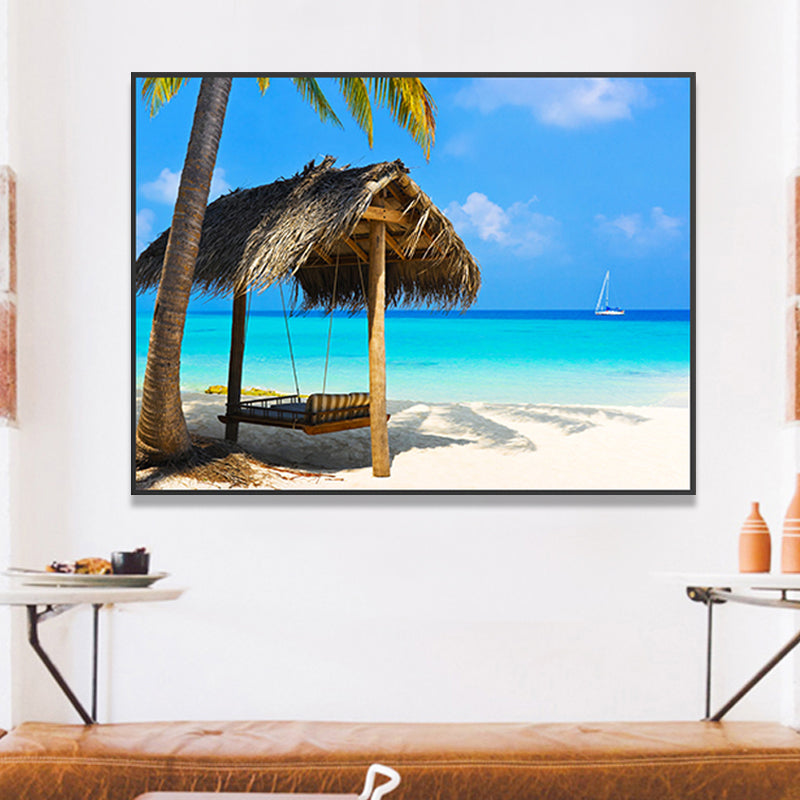 Stunning Tropical Beach Canvas Hotel Photograph Print Seascape Wall Art Decor in Blue