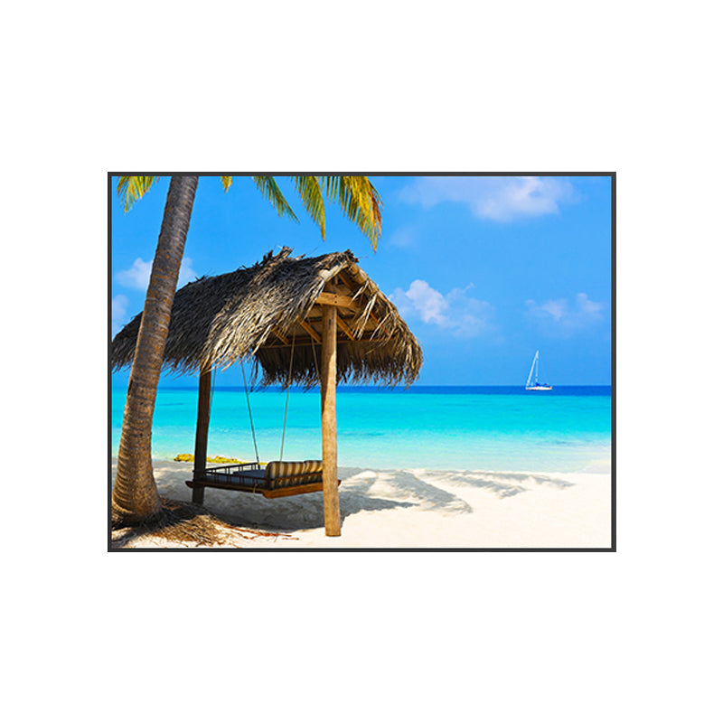 Stunning Tropical Beach Canvas Hotel Photograph Print Seascape Wall Art Decor in Blue