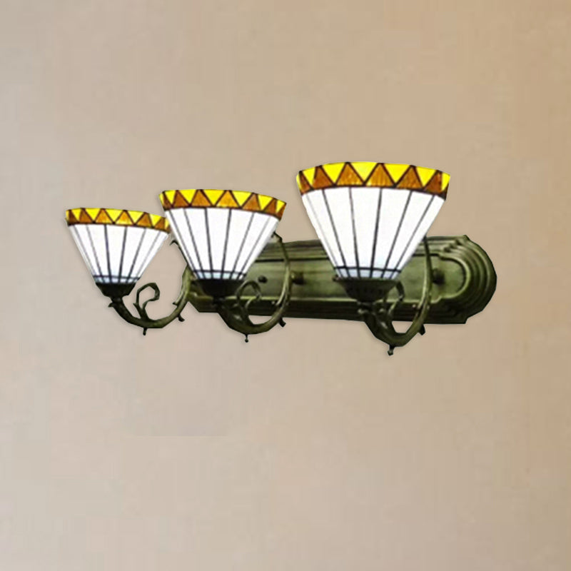 White Shuttlecock Wall Light with Yellow Edge 3 Lights Tiffany Wall Lamp for Living Room