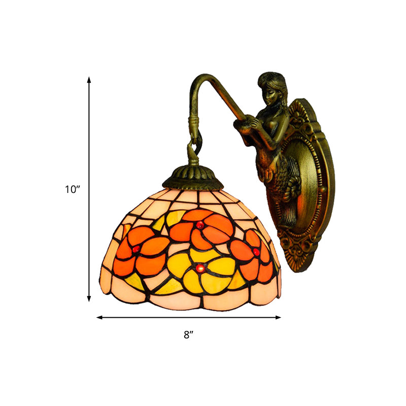 Flower Wall Mounted Light Tiffany Beige Glass 1 Head Brass Mermaid Sconce Light Fixture for Hallway