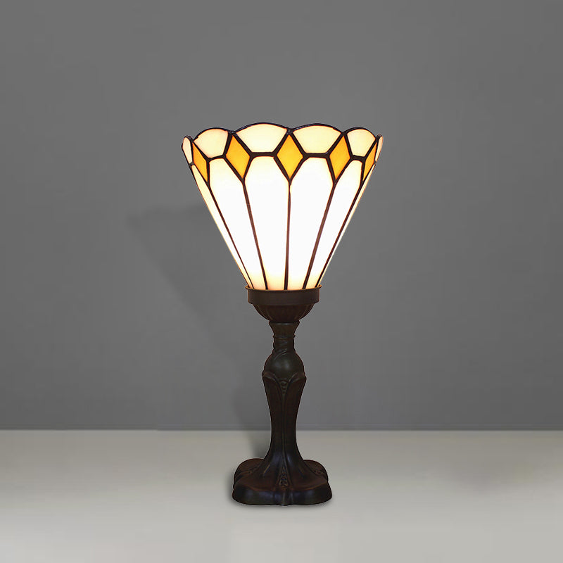 Classic Tiffany Cone Desk Light Glass 1 Head Inverted Desk Lamp in White/Yellow/Blue for Living Room