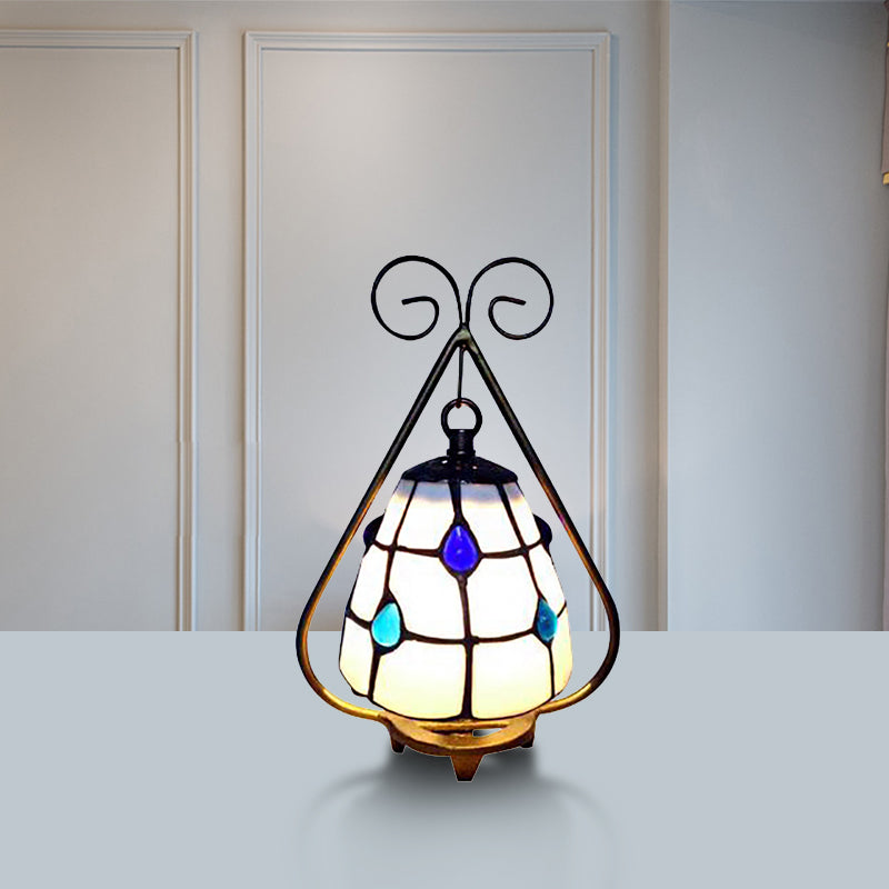 Classic Tiffany Desk Light Grid Dome 1 Light White/Orange Glass Desk Lamp for Living Room