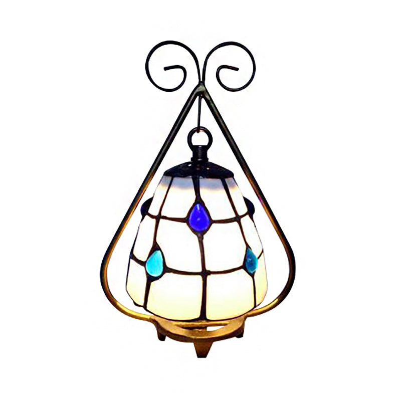 Classic Tiffany Desk Light Grid Dome 1 Light White/Orange Glass Desk Lamp for Living Room