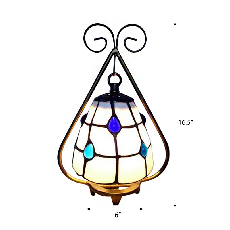 Classic Tiffany Desk Light Grid Dome 1 Light White/Orange Glass Desk Lamp for Living Room