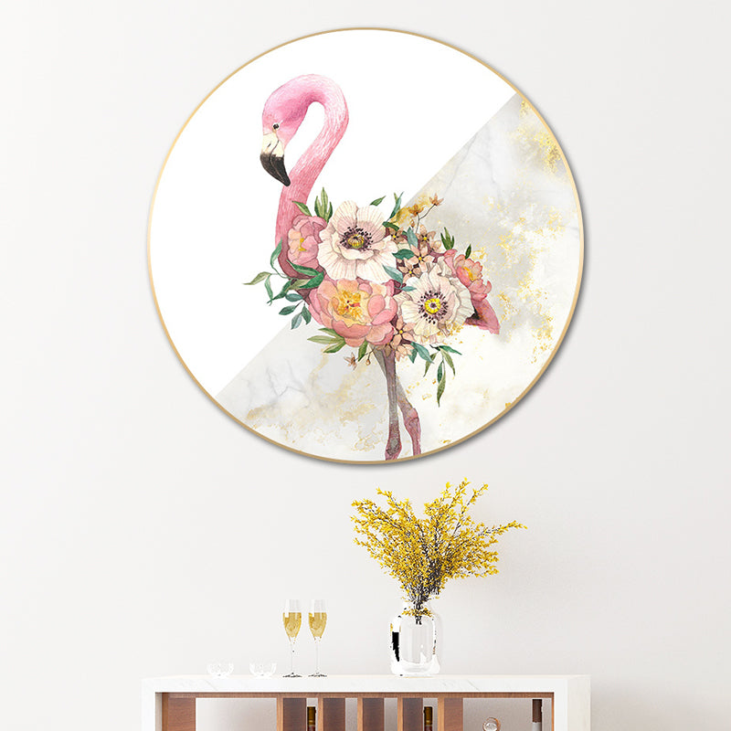 Canvas Pink Painting Contemporary Style Flamingo and Flower Wall Decor, Multiple Sizes