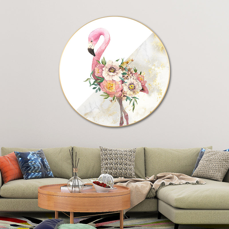 Canvas Pink Painting Contemporary Style Flamingo and Flower Wall Decor, Multiple Sizes