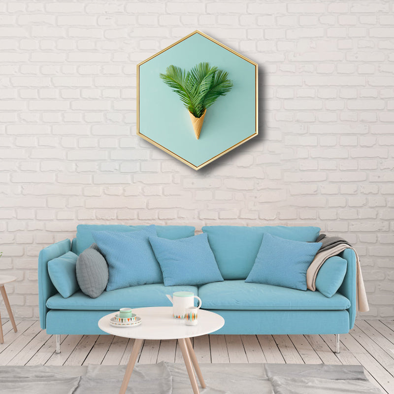 Green Botanical Canvas Print Scandinavian Textured Wall Art Decor for Living Room