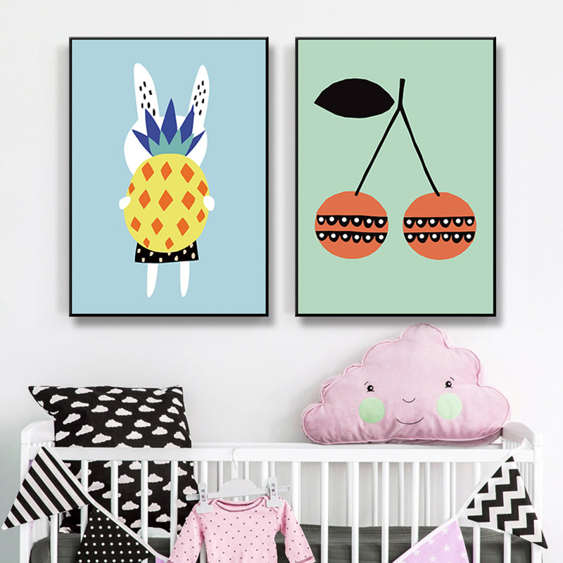 Soft Color Fruits Wall Decor Foods Nordic Stylish Textured Canvas Wall Art for Playroom