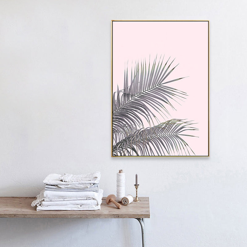 Canvas Pink Painting Tropical Style Leaves Wall Art Print, Multiple Sizes Options