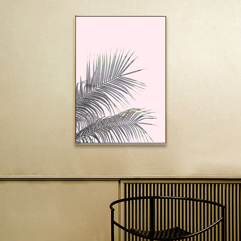 Canvas Pink Painting Tropical Style Leaves Wall Art Print, Multiple Sizes Options
