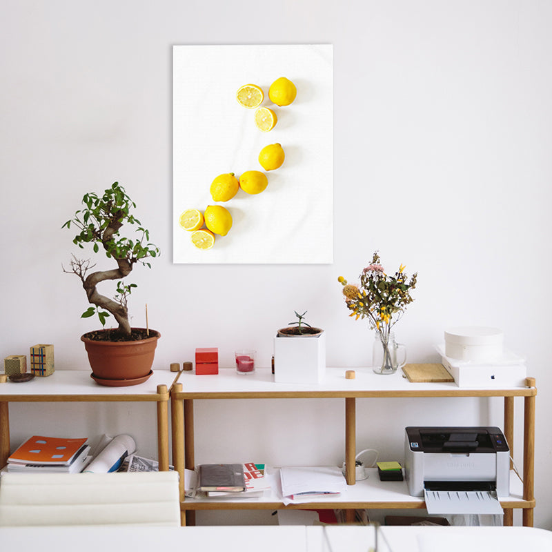 Contemporary Sour Lemon Art Print Canvas Textured Yellow Wall Decor for Bathroom