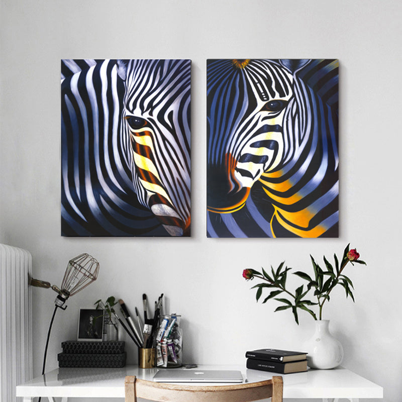 Zebra Head Wall Art Blue Canvas Print Wall Decor, Textured, Multiple Sizes Available