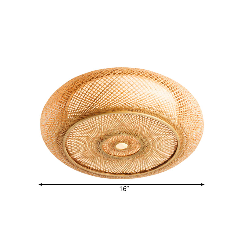Handgemaakte slaapkamer inbouwlamp bamboe 16"/19,5" W 3-lichts plafondinbouwlamp met ronde kap in beige