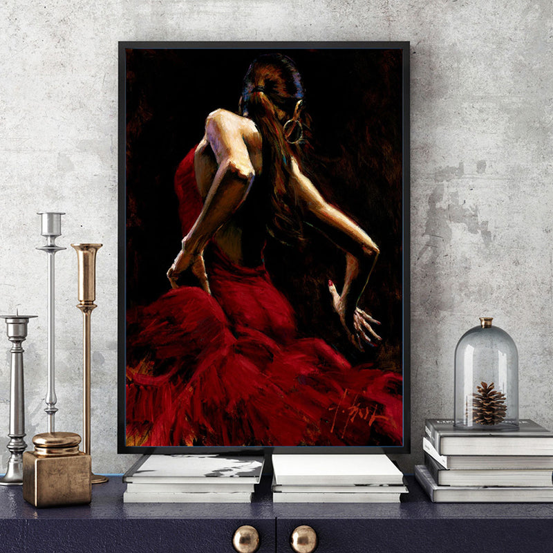 Red Dancing Girl Painting Textured Contemporary Art Style Dining Room Wrapped Canvas
