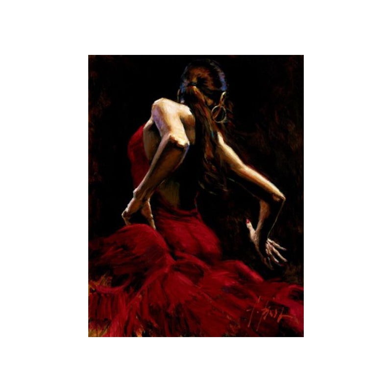 Red Dancing Girl Painting Textured Contemporary Art Style Dining Room Wrapped Canvas