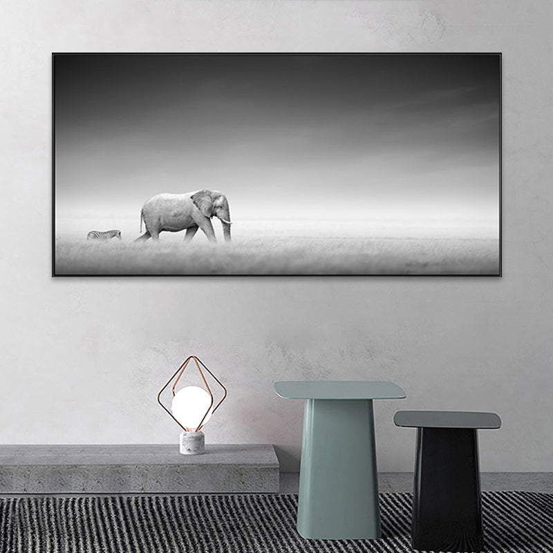 Walking Elephant Painting Soft Color Canvas Wall Art Print Textured, Multiple Sizes