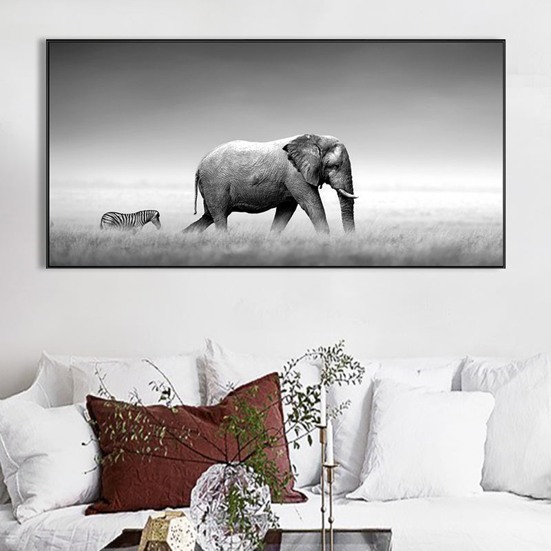 Walking Elephant Painting Soft Color Canvas Wall Art Print Textured, Multiple Sizes