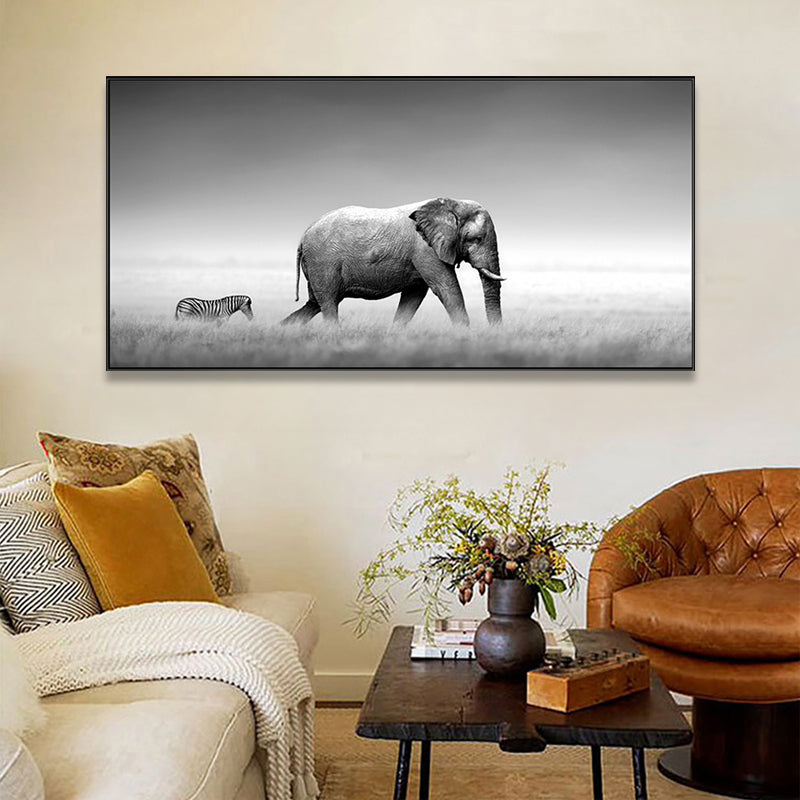 Walking Elephant Painting Soft Color Canvas Wall Art Print Textured, Multiple Sizes