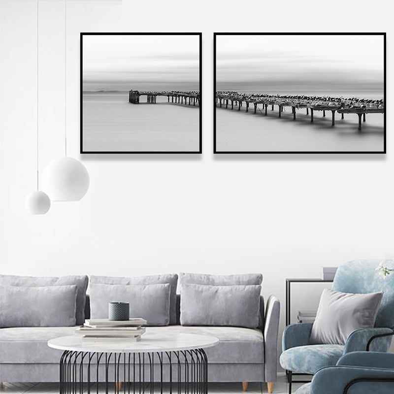 Modern Sea Bridge Wall Art Light Color Photographs Scenery Canvas Print for Room