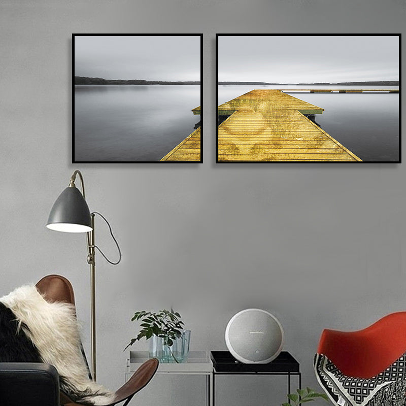 Modern Sea Bridge Wall Art Light Color Photographs Scenery Canvas Print for Room