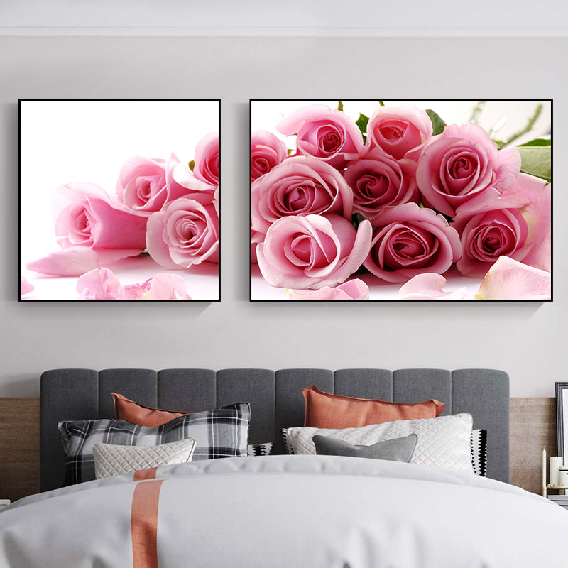 Multi-Piece Pastel Canvas Romantic Modern Flowers Wall Art Decor for Girls Bedroom